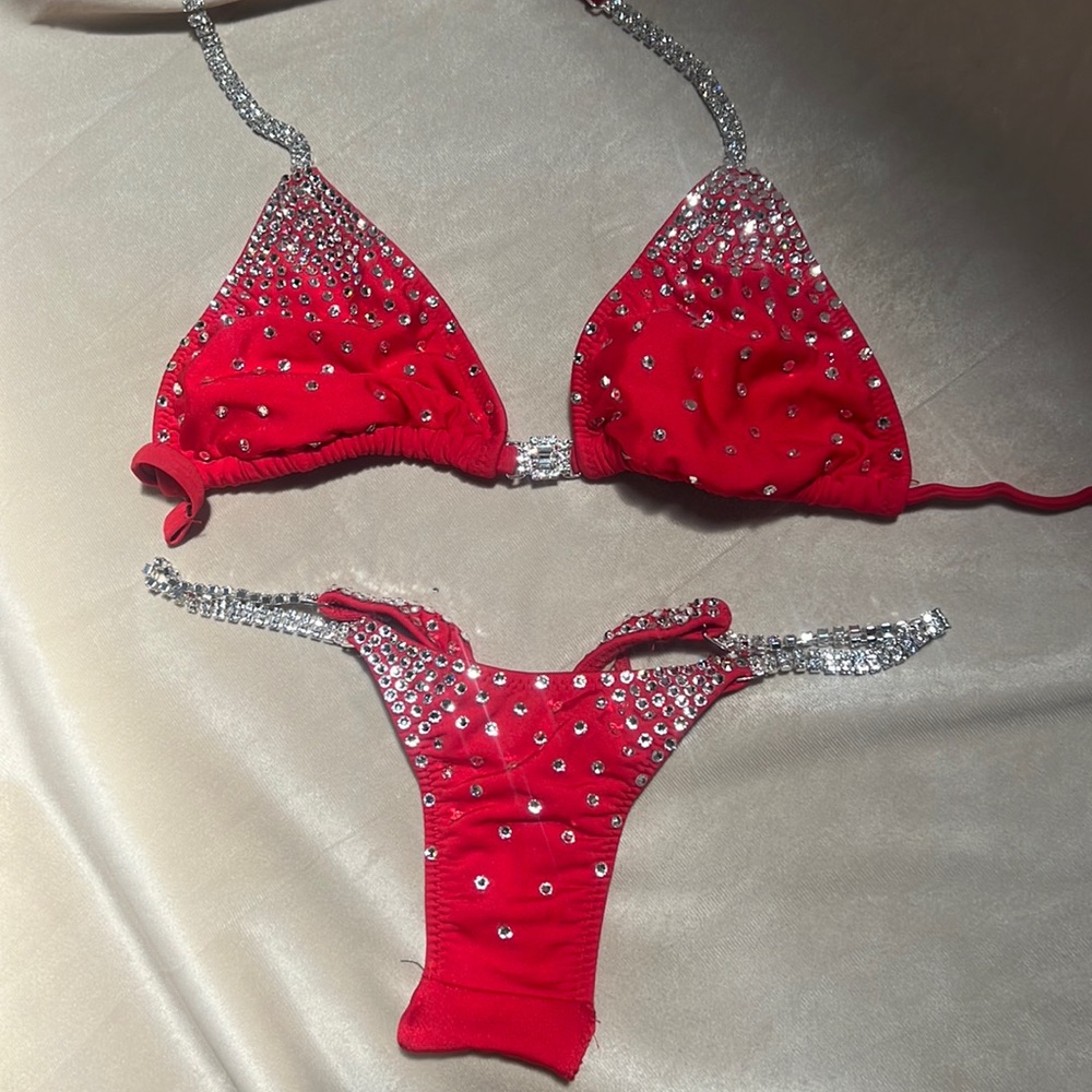 Red scrunch rhinestone bikini